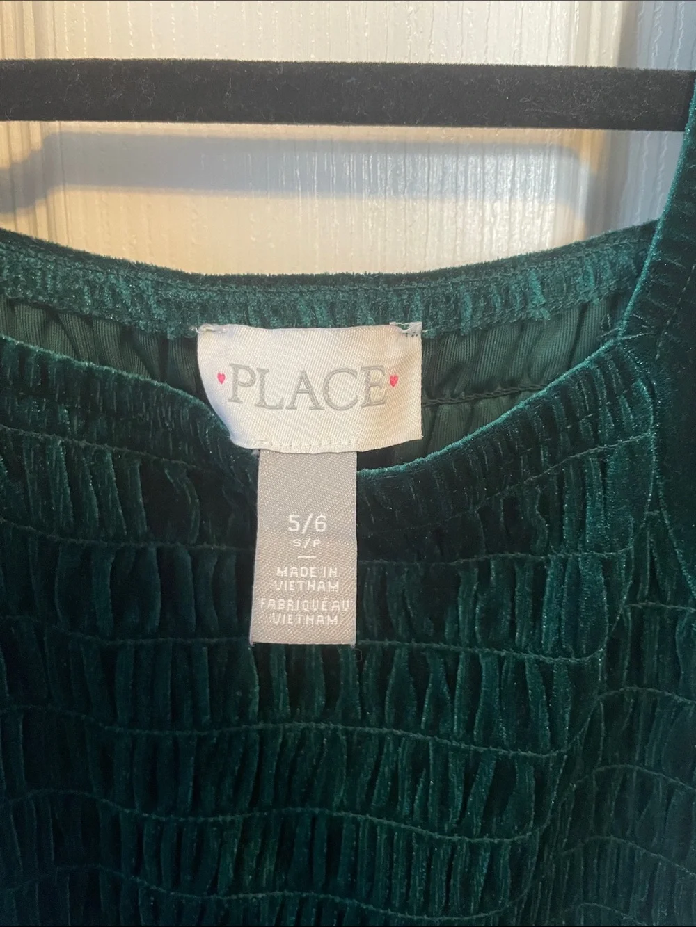 Children’s Place Girls Emerald Velvet Smocked Jumpsuit